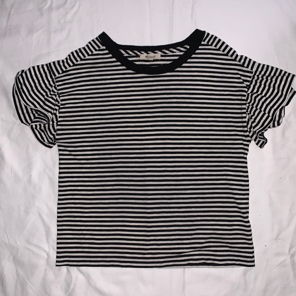 Madewell Ruffle-Sleeve Stripped Tee